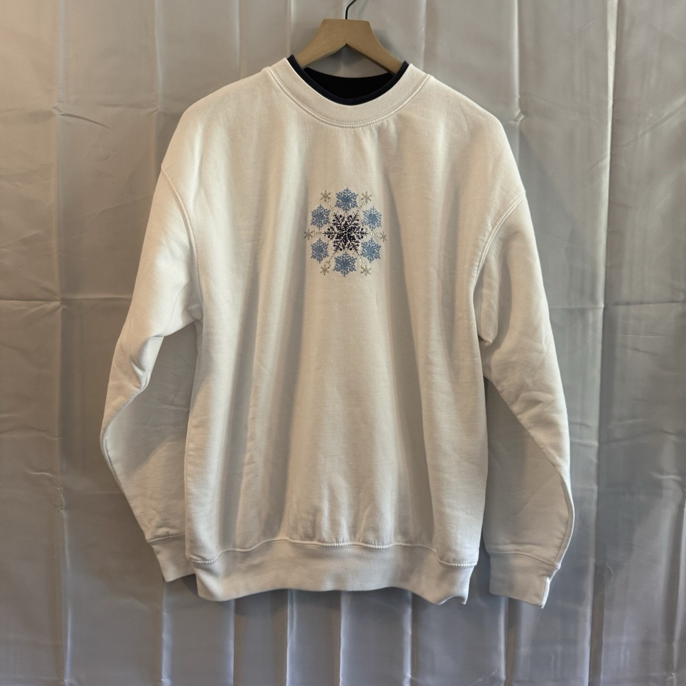 vintage mc sportswear‎ sweatshirt L grandma White Snowflakes Christmas Winter